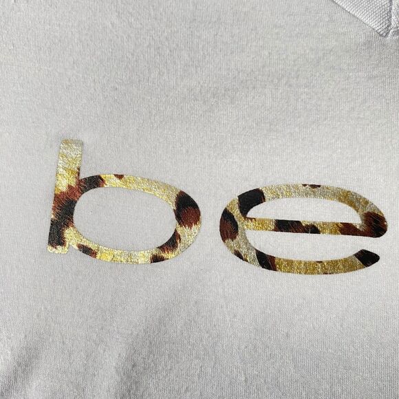 Bebe T Shirt Womens Large White Animal Print Reflective Logo Mesh Shoulders Read - Picture 4 of 15